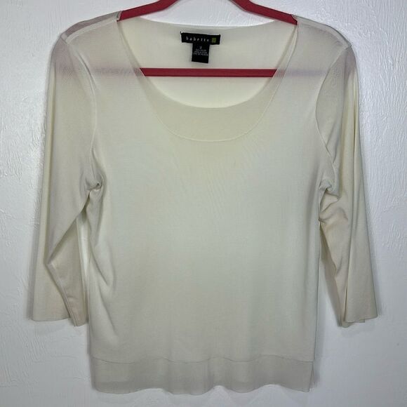 BABETTE Nylon Mesh Layered 3/4 Sleeve Blouse Top In Ivory Size M - Picture 1 of 7